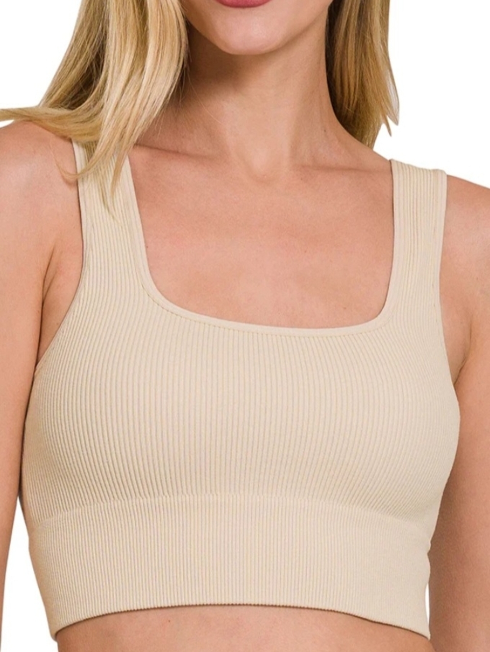 Ribbed Seamless Cropped Square Neck Bralette Brami Crop Top-Sz S/M or L/XL